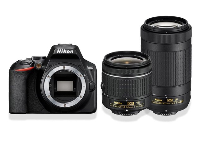 Nikon D3500 sort + AF-P 18-55/3,5-5,6G VR DX + AF-P DX Nikkor 70-300mm f/4,5-6,3G ED VR