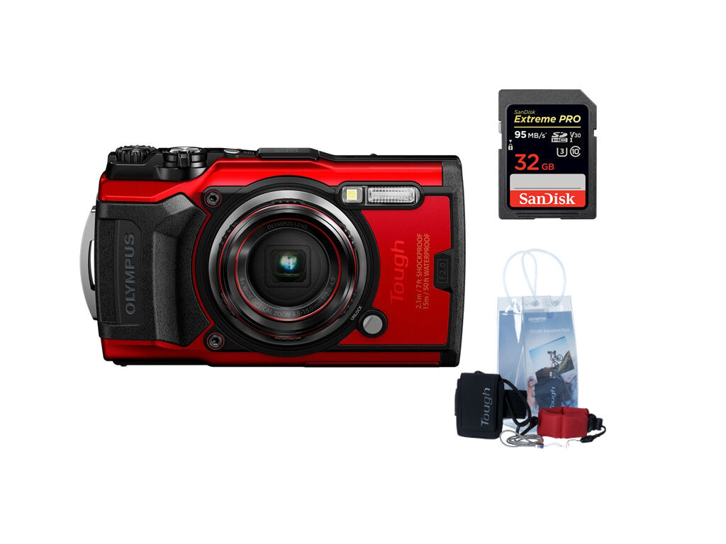 Olympus Tough TG-6 Röd +Adventure kit + SDHC Extreme Pro 32GB UHS-I U3 V30 | Scandinavianphoto.dk