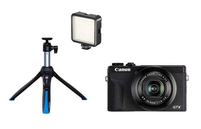 Canon Powershot G7 X III Svart +Bordsstativ/Selfiestick+ LED-Belysning VL81 Bi-Color 3000mAh