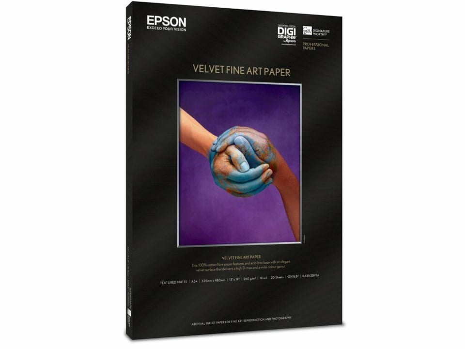 Epson Velvet Fine Art Paper A2 260gr 25blad Scandinavianphoto.dk